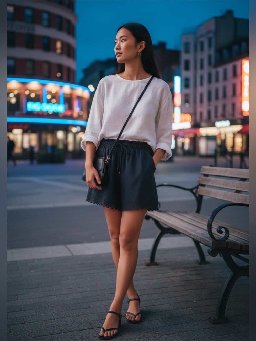 High-Waist Black Lace-Trim Shorts